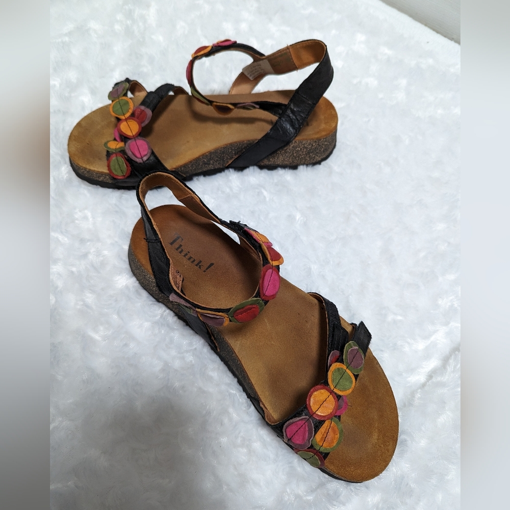 Think! Sandals size 40 run wide upper leather and leather lining